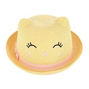 CTM Girl's Smiling Kitty Face Straw Sun Hat